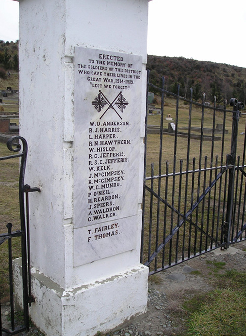 First World War names on Kurow gate pillar