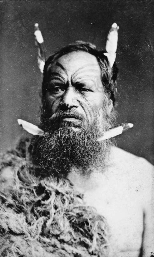 This photograph of an unidentified Maori man with a moko facial tattoo was