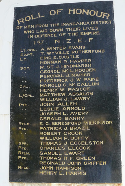 Reefton war memorial names