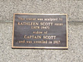 Detailed view of one of the plaques on the memorial inscribed with names those who died returning from the South Pole  in 1912: Robert Scott, A. E. Wilson, H. R. Bowers, L. E. G. Oates and E. Evans.