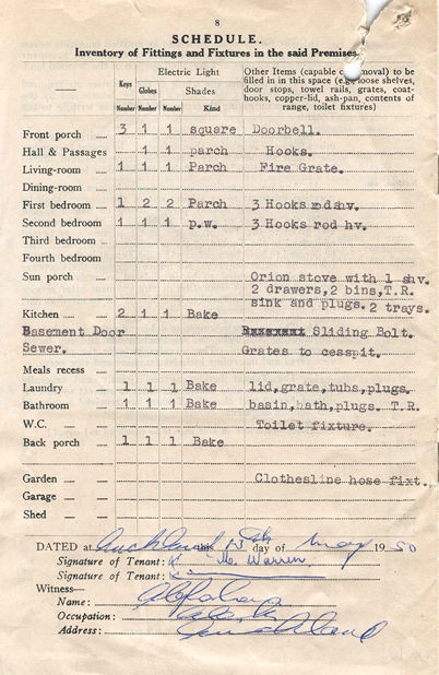 Schedule of chattels for state house