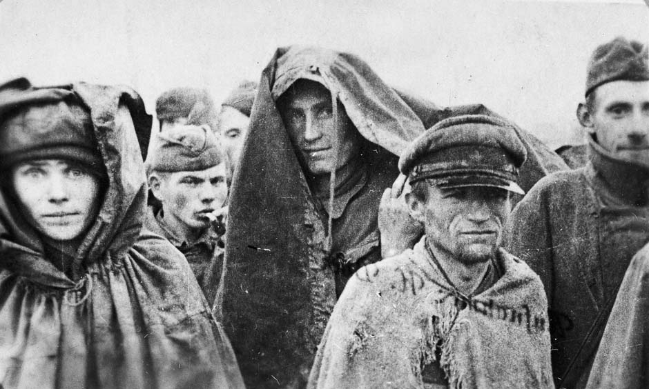 Russian POWs, Second World War. Miserable Russian POWs at Stalag XVIIIA near 