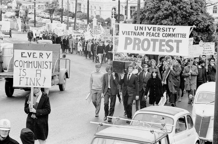 Vietnam War protest 1967 Victoria University students arriving in 
