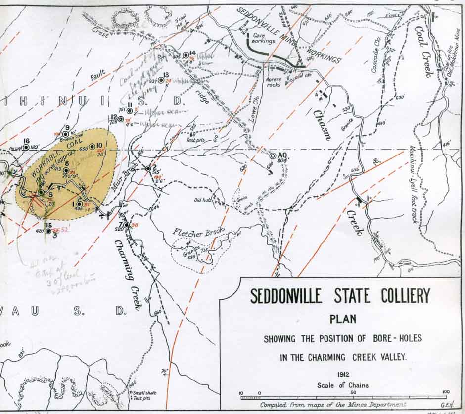 Plan from 1912 showing coal at Charming Creek